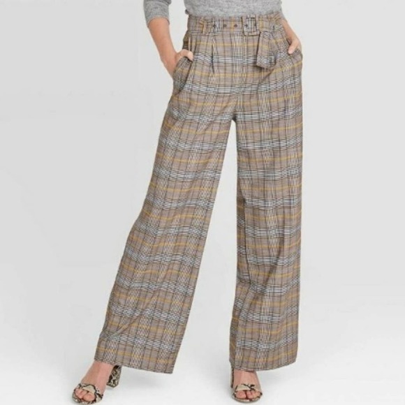 a new day Pants - A New Day Wide Leg Plaid Trousers Pleated Front 10 Pants‎ Brown Beige